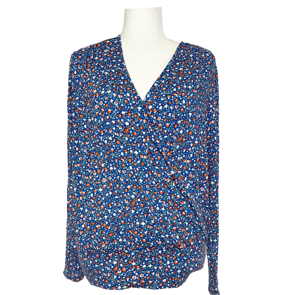 NWT Loft Floral Blouse Dainty Feminine Top V Cut Long Sleeve Size Large